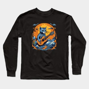 Cat Playing Guitar Long Sleeve T-Shirt